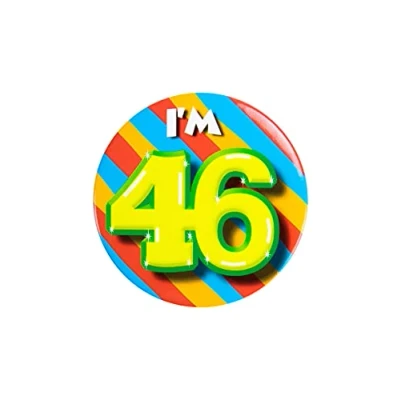 Immagine di PD Party 6014746 Compleanno Distintivo/Spillo Badge Celebrazione Festa I&#039;m 46, Multicolore, 5.5cm Lunghezza x Larghezza 0.5cm Altezza