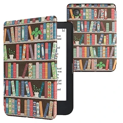 Immagine di kwmobile Custodia eReader Compatibile con Kobo Clara 2E Cover eBook Reader Flip Case blu/verde/fucsia Libreria Piante