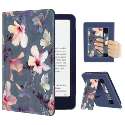 Immagine di FINTIE Custodia per 7&quot; Kindle Paperwhite 2024 (12ª Gen) e Colorsoft Signature Edition (1ª Protettiva Supporto Cover con Slot schede &amp; Hand Strap, Auto Sveglia/Sonno, Hibiscus