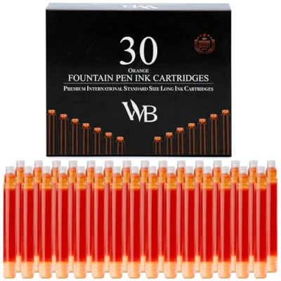 Immagine di Wordsworth &amp; Black Ricariche Di Inchiostro Per Penna Stilografica Set 30 Cartucce Arancione Dimensioni Standard Internazionali Lunghezza Appr 2,04&quot; Diametro Base 0,24&quot;
