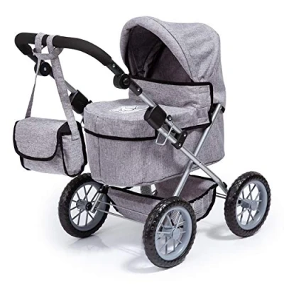 Immagine di Bayer Design 13010AA Carrozzina per Bambole, Passeggino Giocattolo con borsa, regolabile in altezza, pieghevole, grigio corona