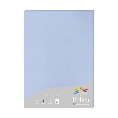 Immagine di Clairefontaine 224238C Astuccio da 25 fogli Formato A4 (21x29,7cm) 210g/m² Colore blu lavanda Inviti Eventi e Corrispondenza Gamma Pollen Carta Premium Liscia