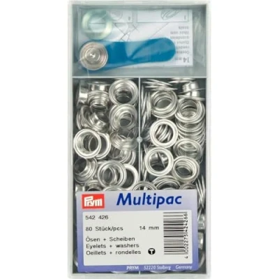 Immagine di Prym 542426 1 Occhi e Rondelle, Inox, Ottone, Argento, Taglia Unica, 80 unità