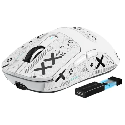 Immagine di VGN GAMEPOWER ATTACK SHARK X3PRO SUPERLIGHT 59g Mouse Gaming Wireless, Tasso di Polling 4K/8KHz, 26000DPI da Gioco G502, PixArt PAW3395, 2.4G/Bluetooth/Cablato, Grip Tape, Batteria 200Hr, Bianco