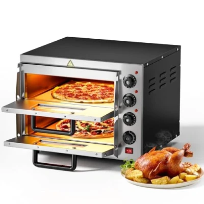 Immagine di Wiltec Forno pizza elettrico a 2 livelli, con pietra refrattaria in cordierite, 3000W, 350C Fornetto