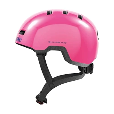 Immagine di ABUS casco per bambini Skurb Kid robusto da bici in look skater con spazio il codino e una varietà di disegni ragazze ragazzi rosa lucido, taglia S