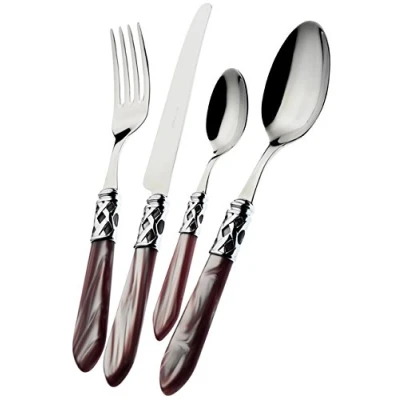 Immagine di BUGATTI, Aladdin, Set Posate 24 Pezzi in Acciaio Inox 18/10, Ghiera Cromata. 6 Persone Composto da cucchiai, forchette, coltelli e cucchiaini (Lilla)