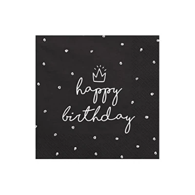 Immagine di Set 20 Tovaglioli Happy Birthday Neri Compleanno Festa in scatola Dim. 33x33 cm