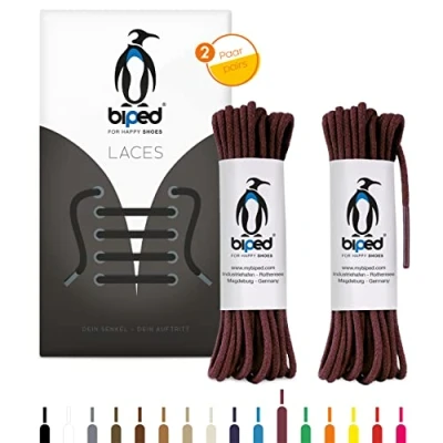Immagine di biped LACES 2 paia di lacci rotondi in cotone ¿ mm sottili premium per scarpe e stivali pelle resistenti agli strappi lavabili made EU z2900(bordeaux,90 cm)