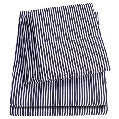 Immagine di lenzuola king Size Set di 6 1500 Supreme Collection in microfibra spazzolata fine 2 federe extra, ottimo rapporto qualità prezzo, size, Classic Stripe Navy
