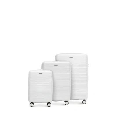Immagine di WITTCHEN FUERTA Line Set di 3 valigie Bagaglio rigido Valigia espandibile in polipropilene con strisce lucide 4 rotelle doppie Manico telescopico Serratura TSA Taglia (S+M+L) Bianco sporco