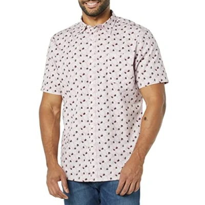 Immagine di Amazon Essentials Camicia in Popeline a Maniche Corte Slim Uomo, Lavanda Stampa Foglie di Palma, M