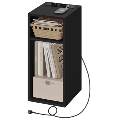 Immagine di WOLTU Comodino con Prese e Porte USB, per Camera da Letto Stretto, Salvaspazio 2 Scomparti Aperti, Soggiorno, Cameretta, in Legno, 25x30x60cm, NTS06sz