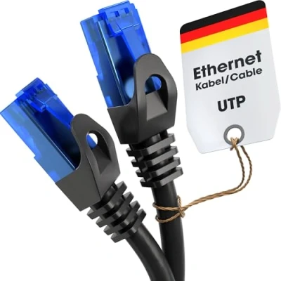 Immagine di KabelDirekt 25 m Cavo Ethernet, LAN, di rete Disponibile in 0,25 30 (Cavo internet, velocità della fibra ottica per reti Gigabit, switch/router/modem con RJ45, nero/blu)