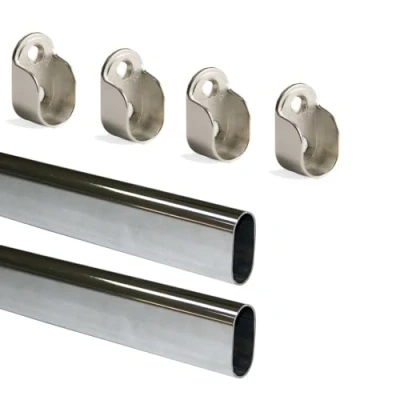 Immagine di Emuca Kit di Asta Appendiabiti Ovale da Armadio 950 mm e Supporti, Cromato, Set 2