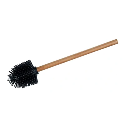 Immagine di WENKO Spazzola per WC in silicone di ricambio combinazioni da bagno con manico bambù e testa sostituibile pulizia igiene della toilette, (L/P x A): Ø 7,5 35 cm, marrone/nero
