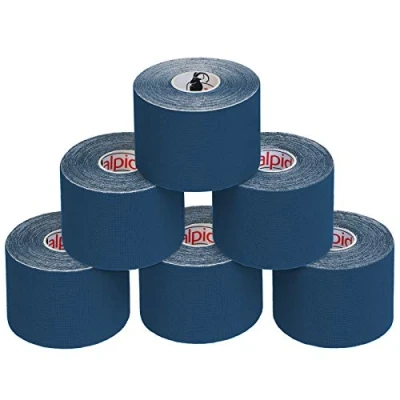 Immagine di ALPIDEX Nastro Kinesiologico Tanti Colori 1/3/ 6/12 Rotoli 5 m x 5,0 cm E Book Esempi Applicazione Tape Muscolare Cerotto, Colore:blu scuro, Quantità:6 rotolo