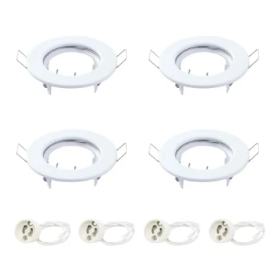 Immagine di VIKSAUN 4 Pezzi Tondo Portafaretto da Incasso Non Orientabile Montatura Rotondo Metallo Bianca Con Portalampada GU10 per Faretto Soffitto e MR16 Lampada Alogena Colore Bianco Lucido (4 pcs)