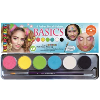 Immagine di Eulenspiegel 206218 Palette per il trucco Basics, 6 colori, 1 pennello, set vegano, bambini, carnevale, teatro [In esclusiva su Amazon]