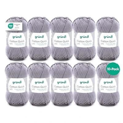 Immagine di Gründl Cotton Quick Uni, 10 gomitoli (Filato colorato in 100%, Certificato Oeko Tex, 50 g / 125 m, Dimensioni ago: 3 4, x g), Grigio Argento, Cotone, 31 32 7.5 cm, 1250 unità