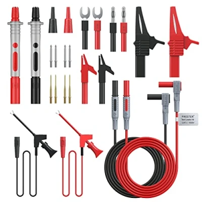 Immagine di Proster Kit Puntali da Test per Multimetro Leads 24 in 1 con Clip a Coccodrillo Spina Banana Sonda Arraffone Molla Ecc Tester Circuito Tensione