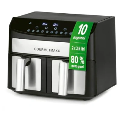 Immagine di GOURMETmaxx Friggitrice ad aria calda a doppia camera, 7 litri, preparazione particolarmente basso contenuto di grassi e delicati, 10 programmi, funzione timer 2400 W [nero]