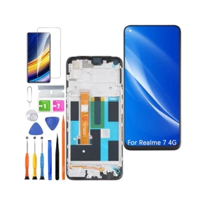 Immagine di HLYGZX Display originale di ricambio per schermo LCD Realme 7 4G, RMX2155, touch digitizer Assembly, kit parti riparazione (nero con cornice)