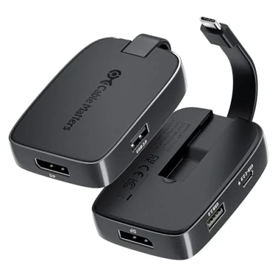 Immagine di Cable Matters pieghevole Hub USB C DisplayPort 1.4 4K 144Hz/8K 60Hz e HDR, 2x 1x C, ricarica host 100w in nero, compatibile con Thunderbolt 4/USB4, MacBook Pro, iPad XPS Surface Pro