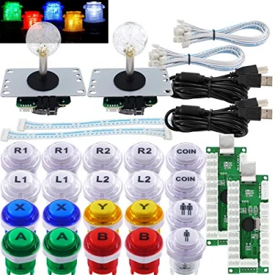 Immagine di SJ@JX Arcade 2 Player Game Controller Stick DIY Kit LED Buttons with Logo MX Microswitch 8 Way Joystick USB Encoder Cable for PC MAME Raspberry Pi Color Mix
