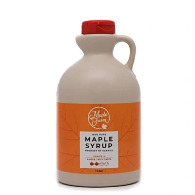 Immagine di MapleFarm Puro sciroppo d&#039;acero Canadese Grado A, Amber Rich taste Caraffa 1 l (Confezione da 1) Pure maple syrup succo