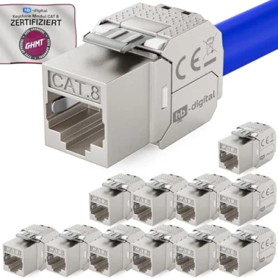 Immagine di hb digital 12x CAT 8.1 Keystone Modulo Connettore 2000 MHz 40 Gbit STP Jack RJ 45 per Patch Panel Ethernet LAN Posa del cavo
