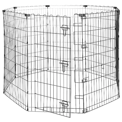 Immagine di Amazon Basics Recinto per Cani Da Interno, Ottagonale Pieghevole in Metallo, e Animali Domestici, 107 cm di altezza, Nero