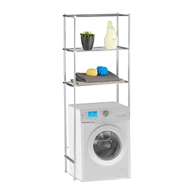 Immagine di Relaxdays Mobile sopra Lavatrice, Scaffale Rialzato con 3 Ripiani per Lavanderia e Bagno, HLP 162 x 63 30 cm, Argento