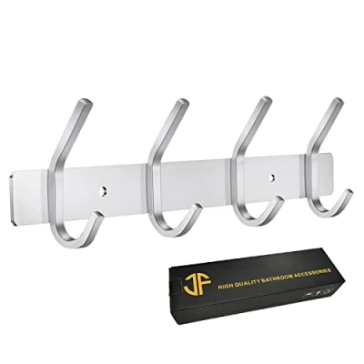 Immagine di JOLY FANG Appendiabiti da Parete Argento, Ganci Muro in Acciaio Inox, Attaccapanni Montato per Cameretta, Cucina, Bagno (4 Ganci)