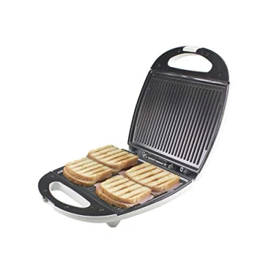 Immagine di Beper Maxi Toast&amp;Grill Tostiera 4 Fette Grill, Sruttura esterna in bachelite, Piastre grill antiaderenti di 28 x 21cm, 1300 W, Bianco