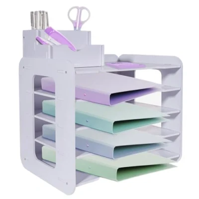 Immagine di HMXLJJY organizer a 5 ripiani, per documenti in formato A4, vassoio da ufficio, scrivania con archivio impilabile, portapenne