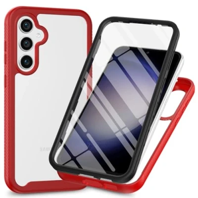 Immagine di XINNI Cover per Samsung Galaxy S24 5G, Protezione Schermo Integrata 360 Gradi Antiurto Custodia, Rugged Doppia Faccia Bumper Trasparente Full Guscio Fronte Retro Case, Rosso