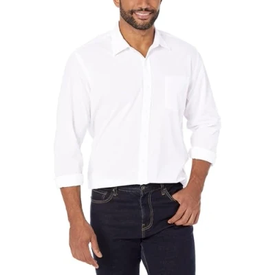 Immagine di Amazon Essentials Camicia Casual in Popeline a Maniche Lunghe vestibilità Regular Uomo, Bianco, L