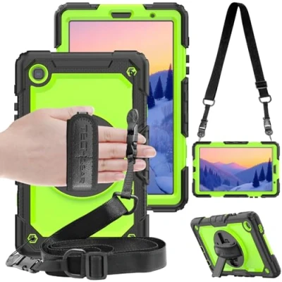 Immagine di TECHGEAR Custodia Compatibile con Samsung Galaxy Tab A7 Lite 8.7&quot; (SM T220 / SM T225), Cover Antiurto Resistente Supporto Integrato Girevole a 360 Gradi, Cinturino Mano e Tracolla Attaccabile