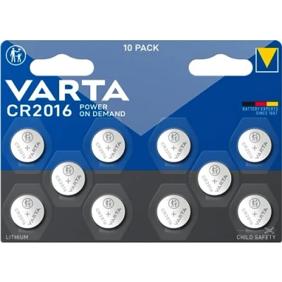 Immagine di VARTA Pile a Bottone CR2016 al litio, confezione da 10, Power on Demand, Lithium, 3V, imballaggio sicuro per i bambini, dispositivi Smart Home, chiavi auto [Esclusivo su Amazon]
