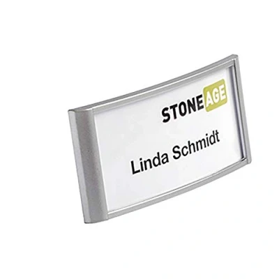 Immagine di Durable 854223 Portanome con magnete, cornice effetto alluminio, 34x6574 mm, argento metallizzato, confezione da 10 pezzi