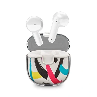 Immagine di Music Sound DRIP Auricolare Bluetooth a capsula Custodia Trasparente con Design Fantasie alla Moda Playtime 19H Comandi posti sugli auricolari Fantasia Vernice Spray