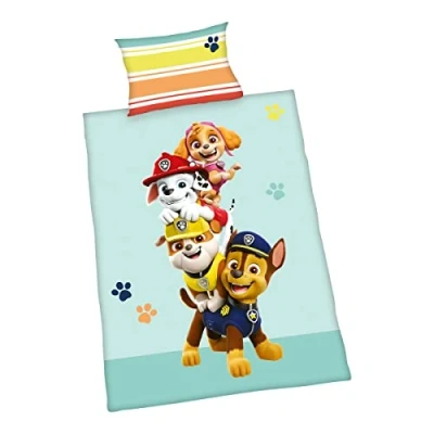 Immagine di Herding Set di Biancheria Paw Patrol, Made in Green, Federa 40 x 60 cm Con Chiusura a Busta, Copripiumino 100 135 cm, Zip, 100% Cotone/Renforcé