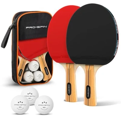 Immagine di PRO SPIN Ping Pong Set da Tavolo di Alta qualità Racchette pong, Palline a 3 Stelle, Custodia Compatta 2 Giocatori Gioco Interni o Esterni
