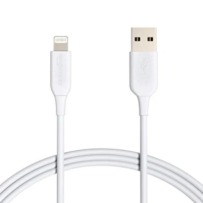 Immagine di Amazon Basics Cavo di ricarica Lightning a USB A, certificato MFi, serie Advanced, per iPhone, bianco, 1.8 m, confezione da 2