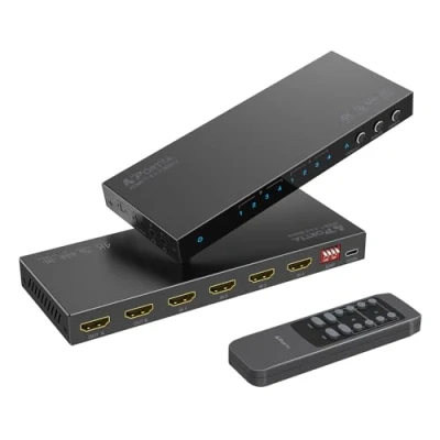 Immagine di PORTTA HDMI Matrix 4 in 2 Out 4K 60Hz 4: 4, 4x2 Switch Switter con estrattore audio ottico da 3,5 mm, 16 modalità EDID, supporto remoto IR 2.0b, HDCP 2.2/2.3, HDR, ARC, 3D, 18GBP Downscaler