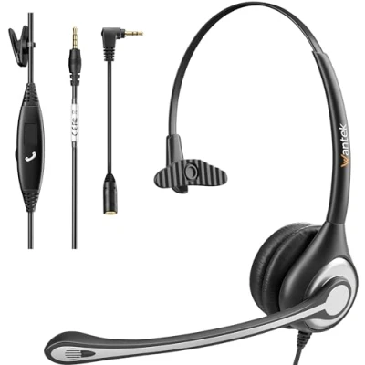 Immagine di Wantek Cuffie Cellulare con Microfono Cancellazione del Rumore &amp; Controllo Volume, Cuffia PC 3,5 mm per Skype Chat Business Ufficio Conference Call Smartphone iPhone Computer Tablet Laptop