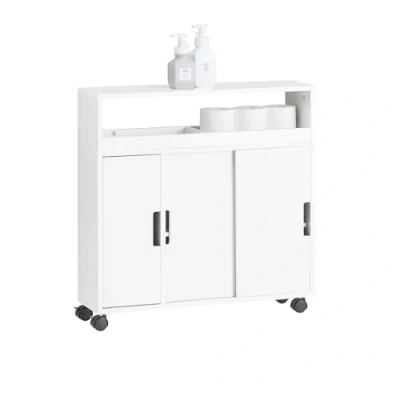 Immagine di SoBuy Carrellino salvaspazio Portaoggetti Bagno Portarotolo e Portascopino,con Route BZR02 W