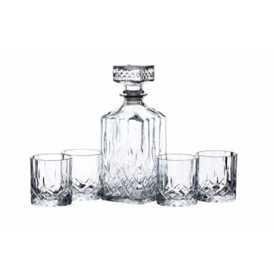 Immagine di BarCraft Decanter per Whisky 900ml e set da Regalo, in Vetro Tagliato, 5 Pezzi, con Tappo Silicone 4x Bicchieri, 26 x 10 24cm