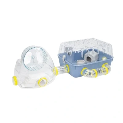 Immagine di Ferplast Gabbia per criceti COMBI 2, Casetta piccoli roditori, Robusta plastica, Tetto con griglia apribile, Tubi area palestra e accessori inclusi, 79,5 x 29,5 h 26,3 cm Blu